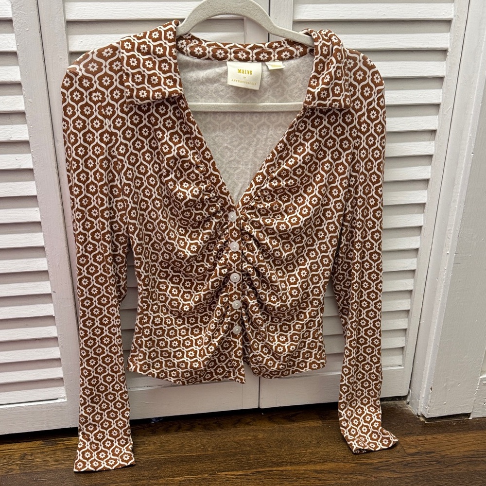 Maeve Brown Geometric Button-Down Shirt